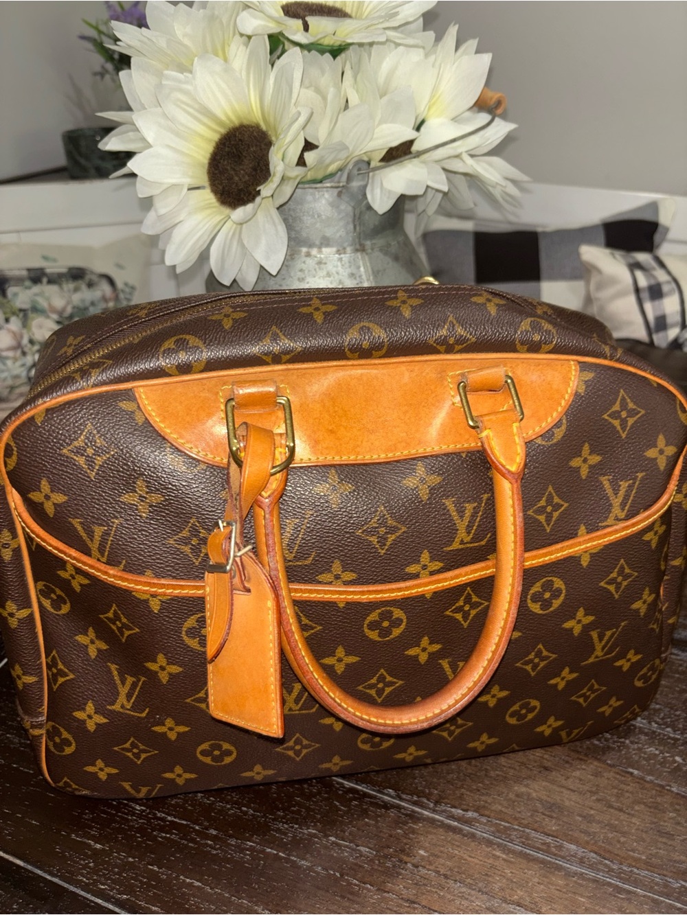 Louis Vuitton Brown Monogram Canvas Satchel with Tan Leather Trim